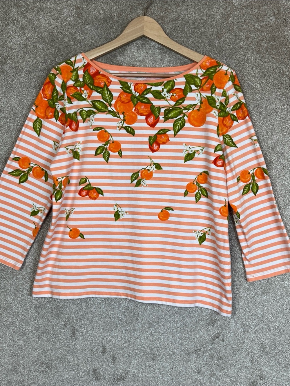 Talbots Shirt Womens Extra Large Petite Orange Stripe Cotton Blend Stretch-5255